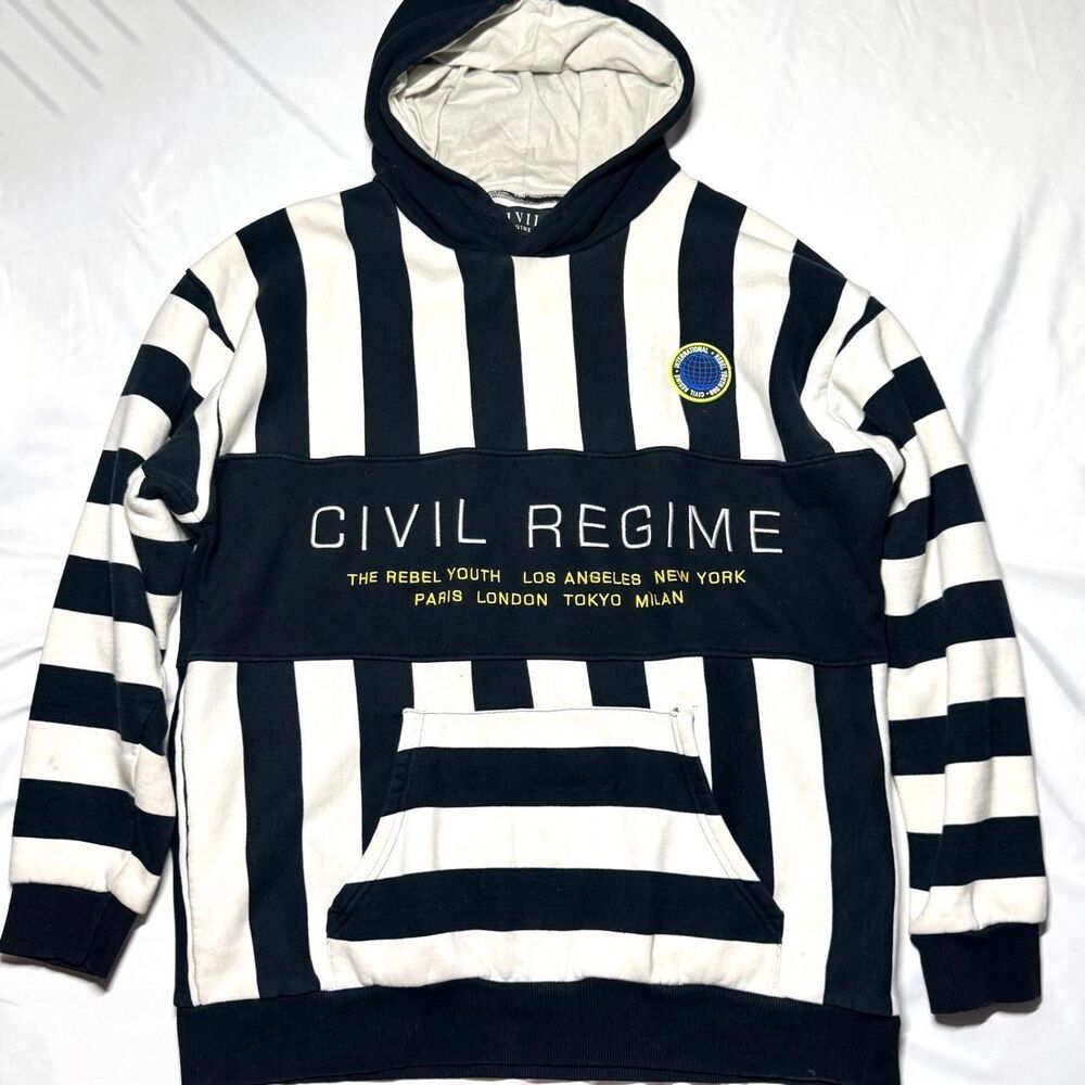Civil Regime Rebel Youth Black & White Stripe Graphic Hoodie